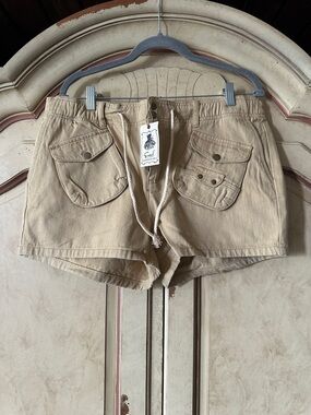 NWT easel Tan Cargo Drawstring Denim Shorts size Large